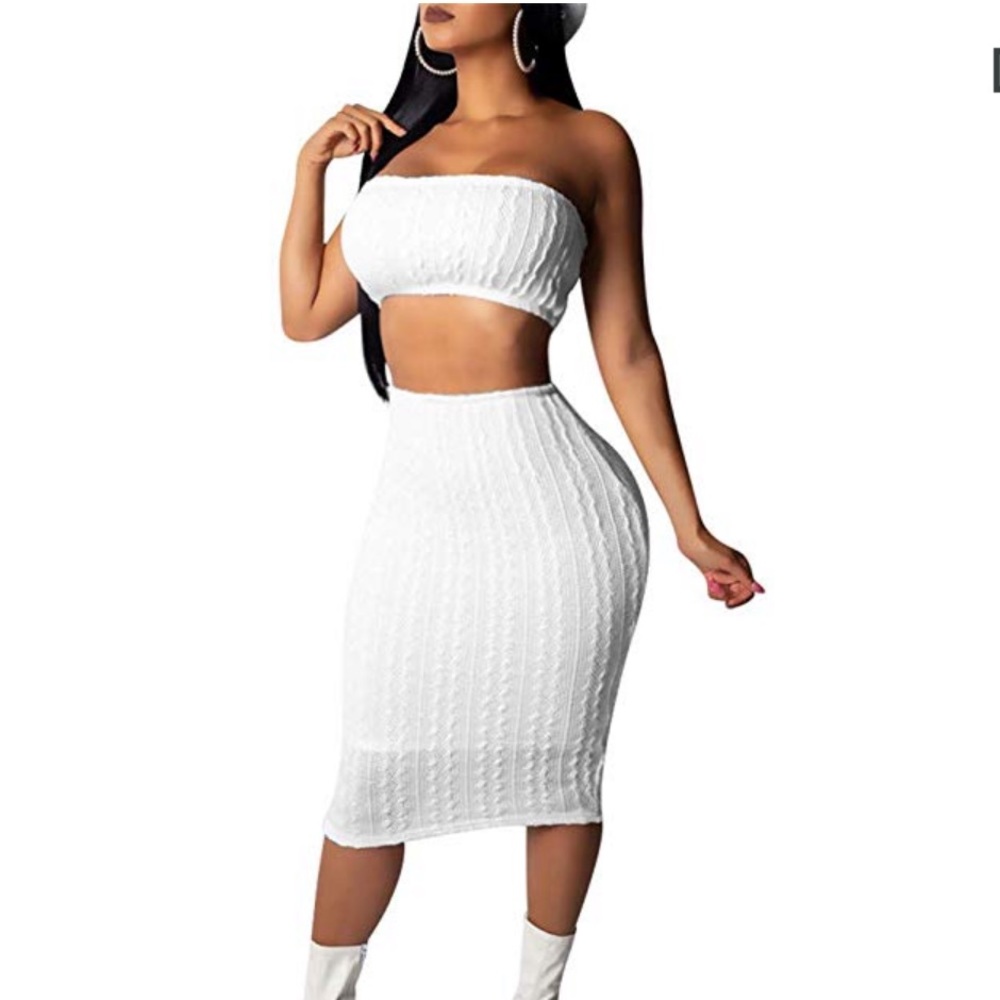 Knitted Sweater Crop Top Skirt Club 2 Piece Outfit